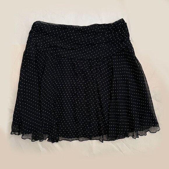 Express Y2K Black & White Polka Dot Silk Mini Skirt – Size 0 - Picture 1 of 10